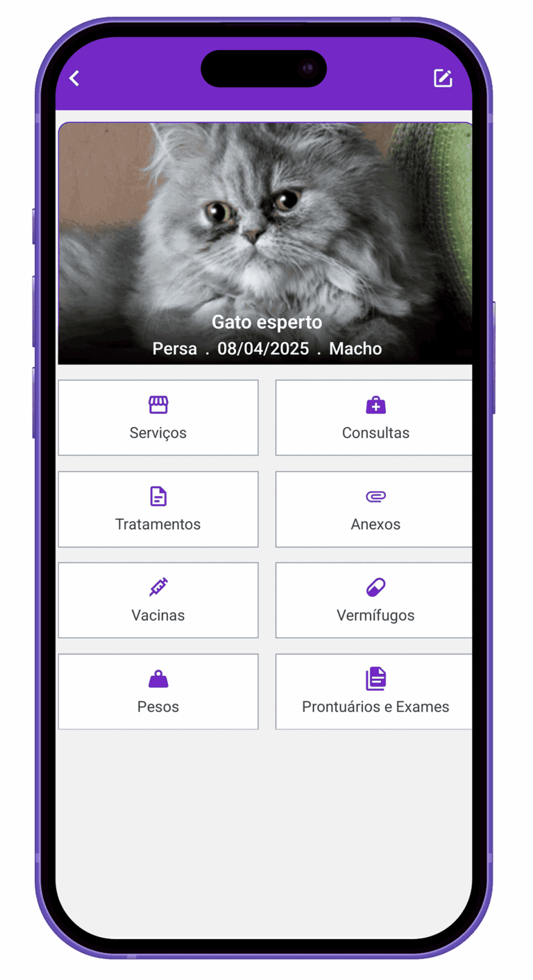 seção pet perfil app